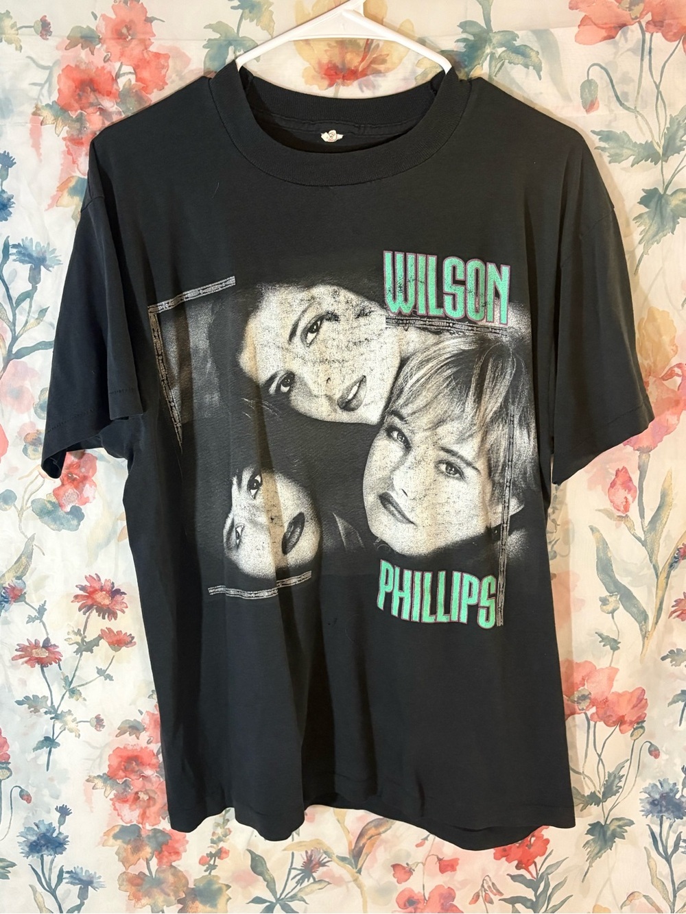 Vintage Screen Stars Black Wilson Phillips Graphic Tee with Teal Lettering